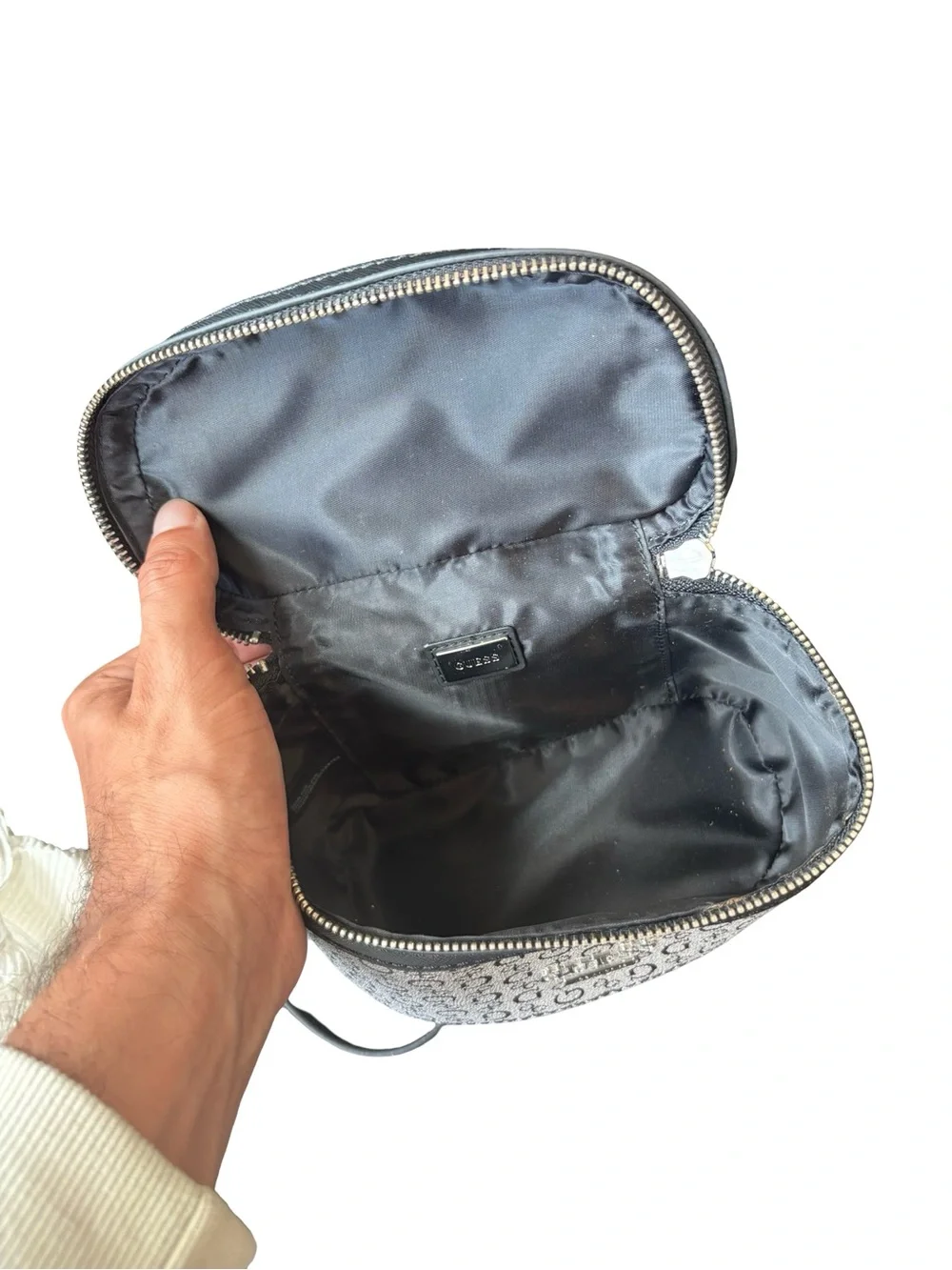 Guess Beige & Black Logo-Print Crossbody Cosmetic Case